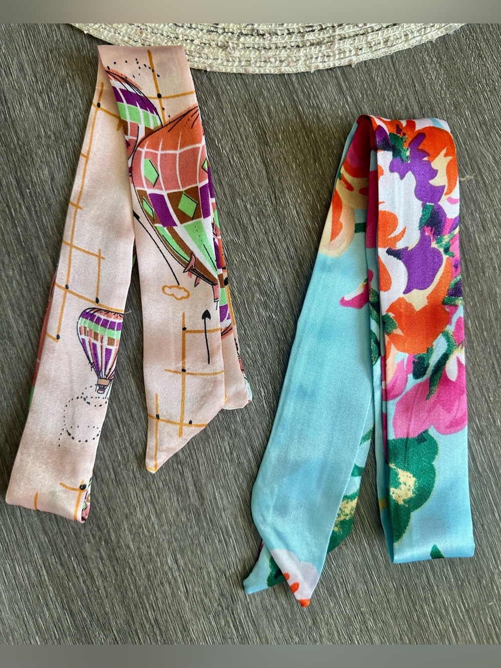 Twilly Scarf Set - Pink Hot Air Balloon & Aqua Floral (2) NWT